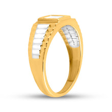 Load image into Gallery viewer, 14kt Two-tone Gold Mens Princess Diamond Ribbed Cluster Ring 1/4 Cttw - A Majestic Statement of Masculine Elegance - Side View