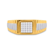 Load image into Gallery viewer, 14kt Two-tone Gold Mens Princess Diamond Ribbed Cluster Ring 1/4 Cttw - A Majestic Statement of Masculine Elegance - Front View