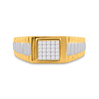 14kt Two-tone Gold Mens Princess Diamond Ribbed Cluster Ring 1/4 Cttw - A Majestic Statement of Masculine Elegance - Front View