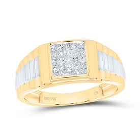 14kt Two-tone Gold Mens Princess Diamond Ribbed Cluster Ring 1/4 Cttw - A Majestic Statement of Masculine Elegance - Top View