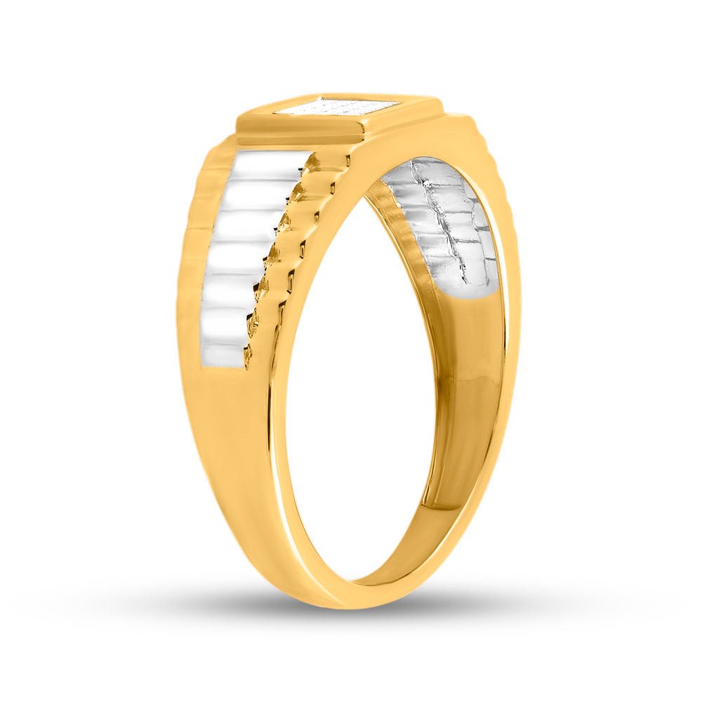 14kt Two - tone Gold Mens Princess Diamond Ribbed Cluster Ring 1/4 Cttw - A Majestic Statement of Masculine Elegance - Splendid Jewellery
