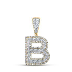 14kt Two - tone Gold Men's Round Diamond B Initial Letter Charm Pendant - 1 Cttw - Splendid Jewellery