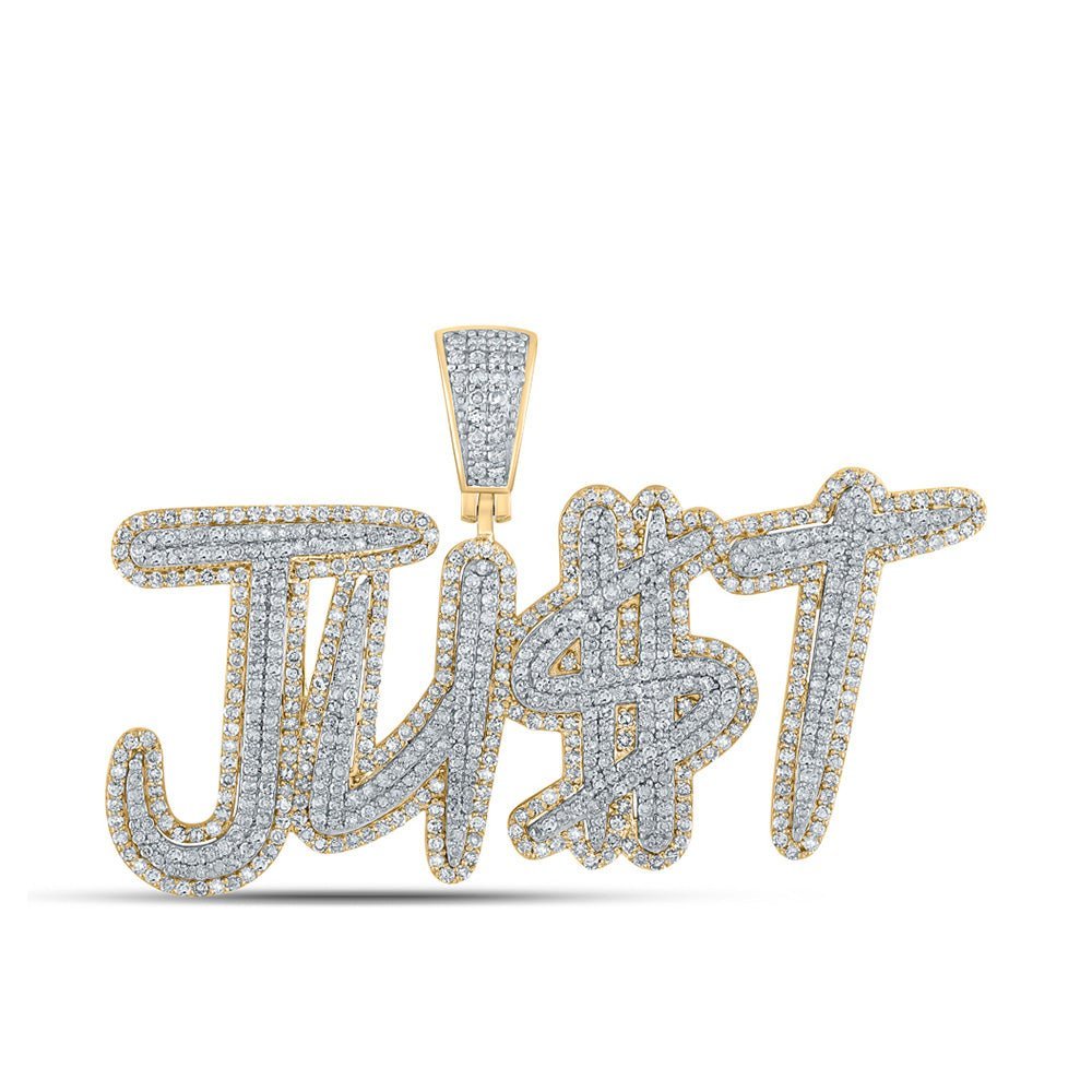 14kt Two - tone Gold Men's Round Diamond JU$T Charm Pendant - 2 - 5/8 Cttw | Splendid Jewellery - Splendid Jewellery