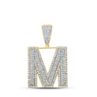 14kt Two - tone Gold Men's Round Diamond M Initial Letter Charm Pendant 1 - 1/5 Cttw - Splendid Jewellery