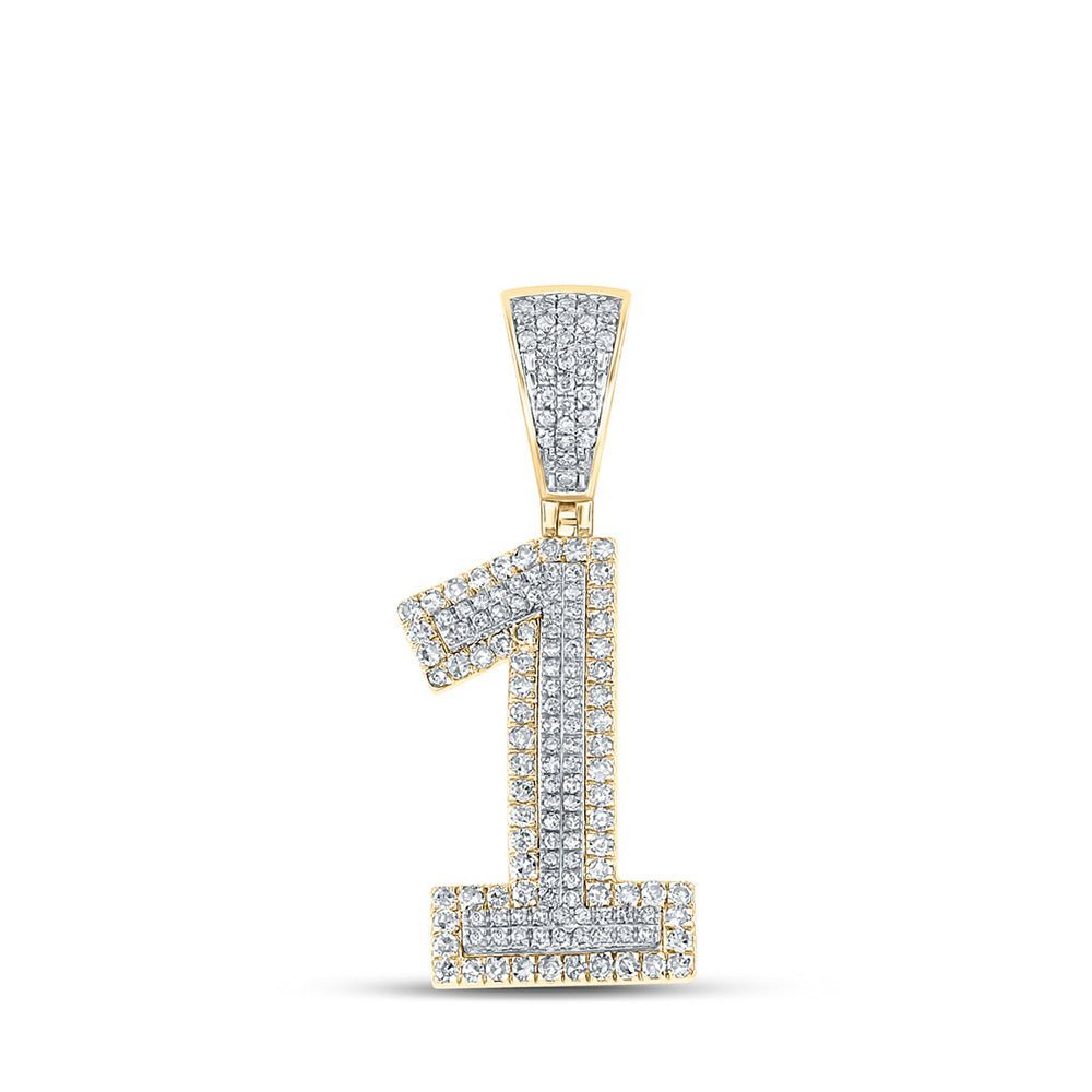 14kt Two - tone Gold Men's Round Diamond Number 1 Charm Pendant 5/8 Cttw | Splendid Jewellery - Splendid Jewellery