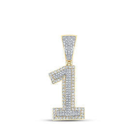 14kt Two - tone Gold Men's Round Diamond Number 1 Charm Pendant 5/8 Cttw | Splendid Jewellery - Splendid Jewellery
