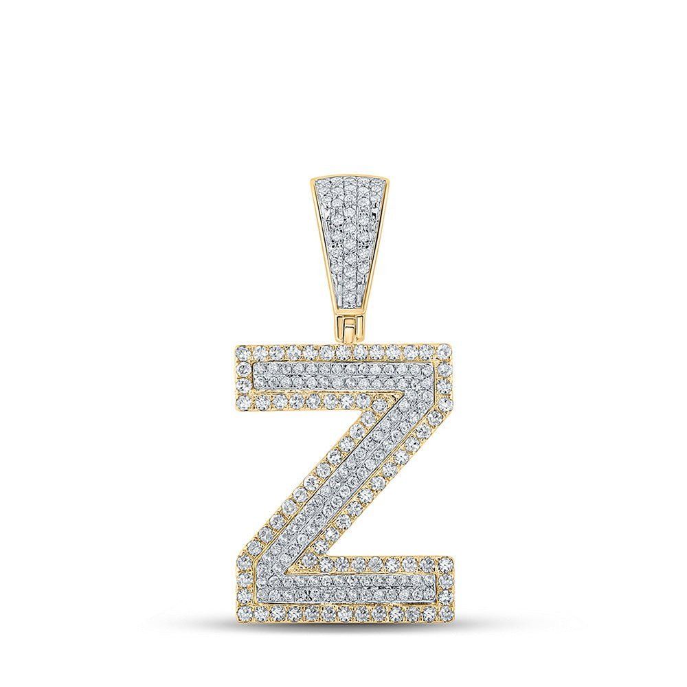 14kt Two - tone Gold Men's Round Diamond Z Initial Letter Charm Pendant 3/4 Cttw - Splendid Jewellery