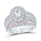 14kt Two - tone Gold Oval Diamond Halo Bridal Wedding Ring Band Set 2 Cttw | Splendid Jewellery Captivating Name: "Ethereal Harmony: Two - Tone Gold Diamond Halo Bridal Wedding Ring Set with Sapphire Accent" - Splendid Jewellery