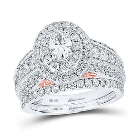 14kt Two - tone Gold Oval Diamond Halo Bridal Wedding Ring Band Set 2 Cttw | Splendid Jewellery Captivating Name: 