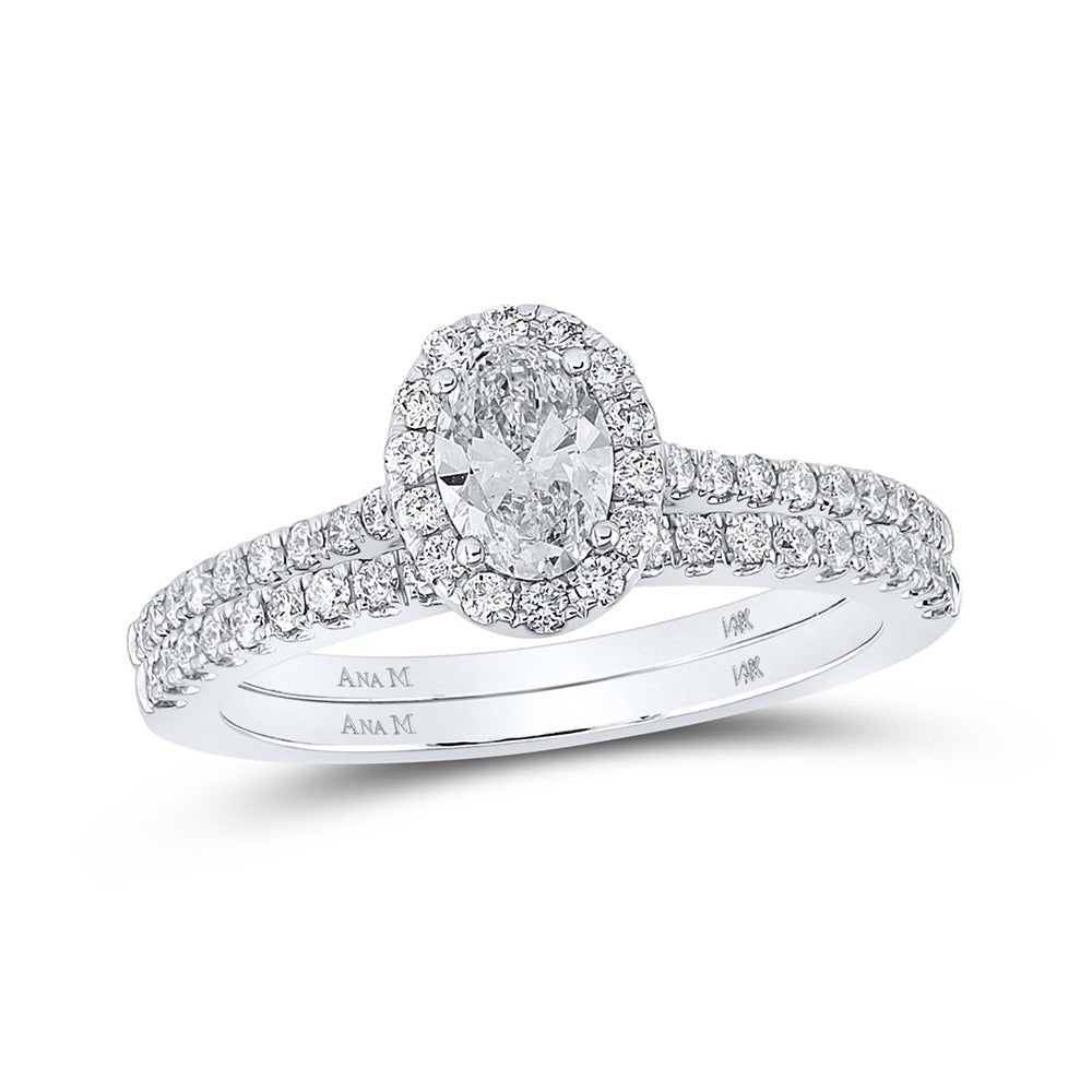 14kt Two - tone Gold Oval Diamond Halo Bridal Wedding Ring Band Set - Splendid Jewellery