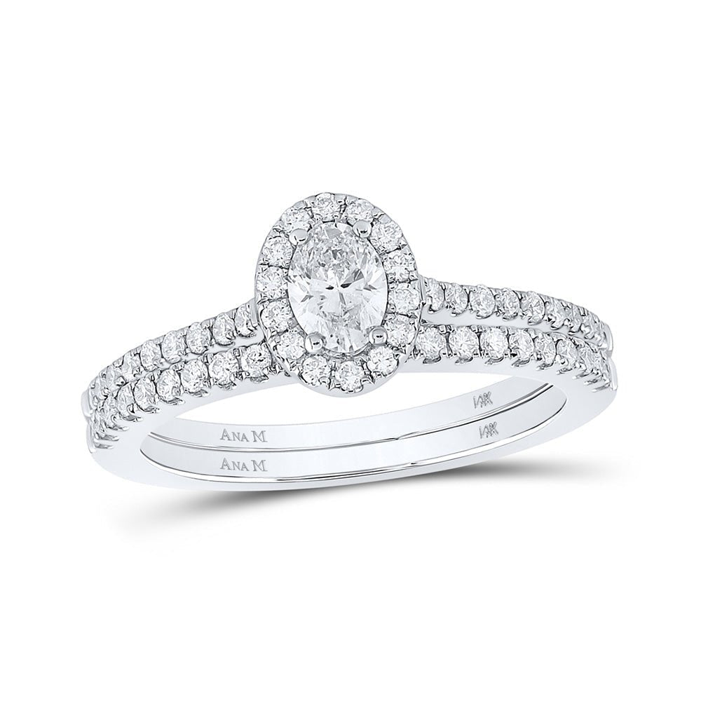 14kt Two - tone Gold Oval Diamond Halo Bridal Wedding Ring Band Set - Splendid Jewellery