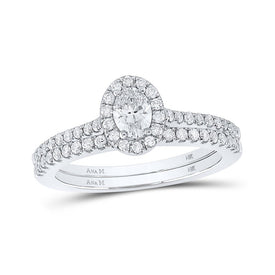 14kt Two - tone Gold Oval Diamond Halo Bridal Wedding Ring Band Set - Splendid Jewellery