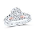 14kt Two - tone Gold Oval Diamond Halo Bridal Wedding Ring Band Set with Blue Sapphire Accents - Splendid Jewellery