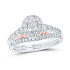 14kt Two - tone Gold Oval Diamond Halo Bridal Wedding Ring Band Set with Blue Sapphire Accents - Splendid Jewellery