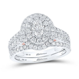 14kt Two - tone Gold Oval Diamond Halo Bridal Wedding Ring Set with Blue Sapphire Accent - Splendid Jewellery