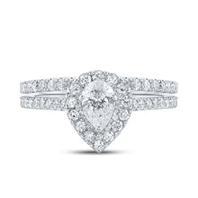 Load image into Gallery viewer, 14kt Two - tone Gold Pear Diamond Halo Bridal Wedding Ring Band Set 1 Cttw | The Enchanting Love Story Ring Set - Splendid Jewellery