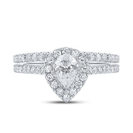 14kt Two - tone Gold Pear Diamond Halo Bridal Wedding Ring Band Set 1 Cttw | The Enchanting Love Story Ring Set - Splendid Jewellery