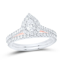 Load image into Gallery viewer, 14kt Two - tone Gold Pear Diamond Halo Bridal Wedding Ring Band Set 1 Cttw | The Enchanting Love Story Ring Set - Splendid Jewellery
