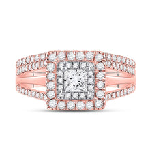 Load image into Gallery viewer, 14kt Two-tone Gold Princess Diamond Bridal Wedding Ring Band Set - Front View