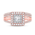 14kt Two-tone Gold Princess Diamond Bridal Wedding Ring Band Set - Front View