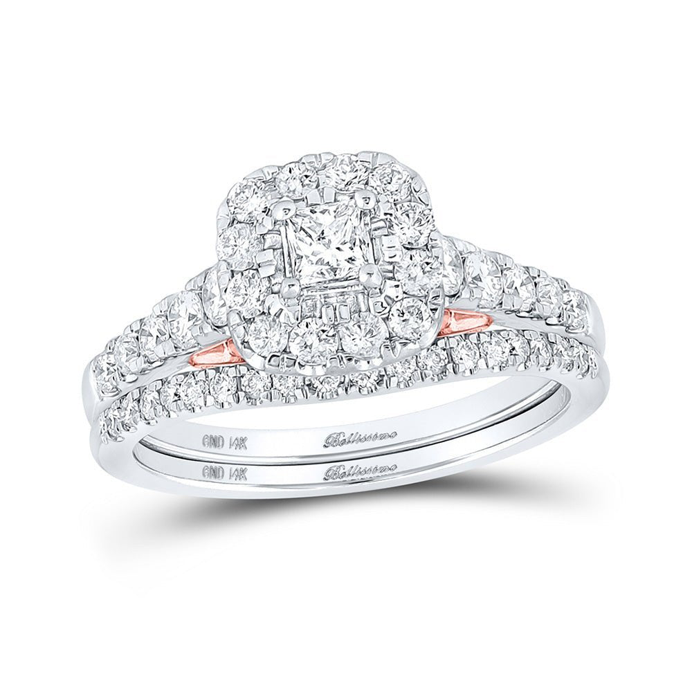 14kt Two - tone Gold Princess Diamond Bridal Wedding Ring Band Set with Blue Sapphire Accent - Splendid Jewellery