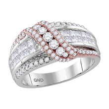 Load image into Gallery viewer, 14kt Two - tone Gold Princess Diamond Crossover Band Ring - A Mesmerizing Masterpiece - Splendid Jewellery