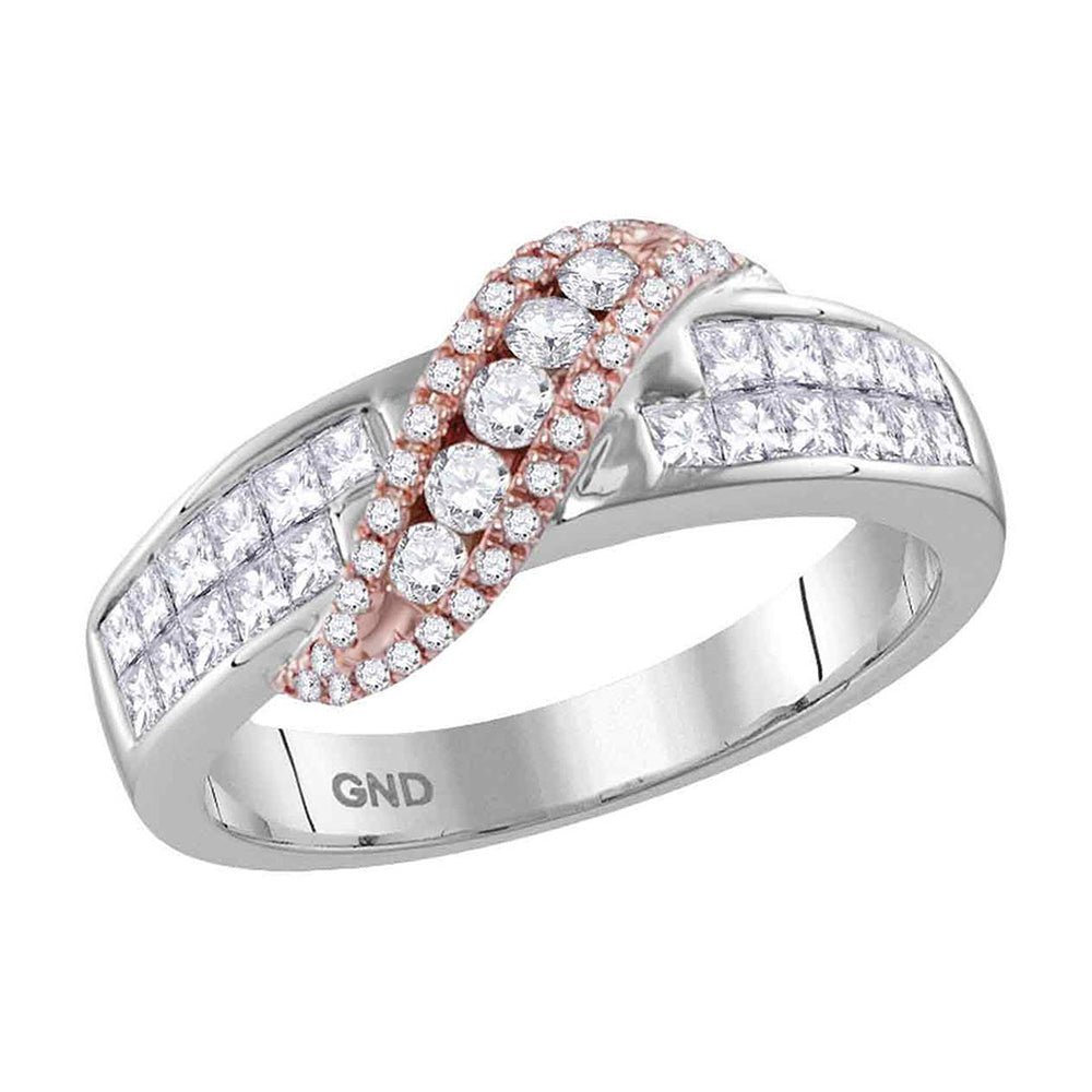 14kt Two - tone Gold Princess Diamond Crossover Band Ring - A Radiant Union of Elegance and Modernity - Splendid Jewellery
