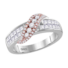 Load image into Gallery viewer, 14kt Two - tone Gold Princess Diamond Crossover Band Ring - A Radiant Union of Elegance and Modernity - Splendid Jewellery