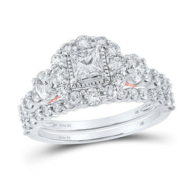 14kt Two - tone Gold Princess Diamond Halo Bridal Wedding Ring Band Set 2 Cttw | Eternal Elegance Wedding Collection - Splendid Jewellery