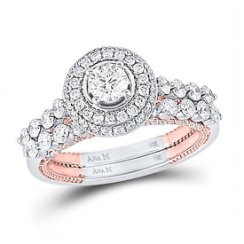 14kt Two - tone Gold Princess Diamond Halo Bridal Wedding Ring Band Set with Blue Sapphire Accents - Splendid Jewellery