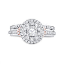 Load image into Gallery viewer, 14kt Two-tone Gold Round Diamond Bridal Wedding Ring Band Set 1 Cttw - Front View