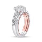 14kt Two-tone Gold Round Diamond Bridal Wedding Ring Band Set with Blue Sapphire Accent - Side View