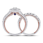 14kt Two - tone Gold Round Diamond Bridal Wedding Ring Band Set with Blue Sapphire Accent - Splendid Jewellery