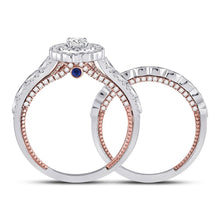Load image into Gallery viewer, 14kt Two - tone Gold Round Diamond Bridal Wedding Ring Band Set with Blue Sapphire Accent - Splendid Jewellery