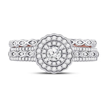 Load image into Gallery viewer, 14kt Two-tone Gold Round Diamond Bridal Wedding Ring Band Set with Blue Sapphire Accent - Front View