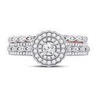 14kt Two-tone Gold Round Diamond Bridal Wedding Ring Band Set with Blue Sapphire Accent - Front View