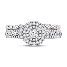 14kt Two-tone Gold Round Diamond Bridal Wedding Ring Band Set with Blue Sapphire Accent - Front View