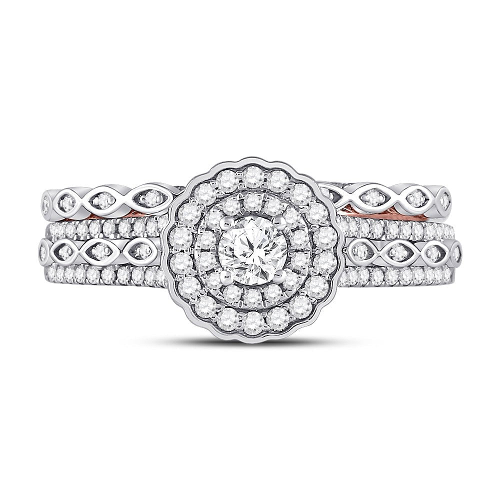 14kt Two - tone Gold Round Diamond Bridal Wedding Ring Band Set with Blue Sapphire Accent - Splendid Jewellery