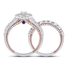 14kt Two-tone Gold Round Diamond Bridal Wedding Ring Band Set with Blue Sapphire Accent - Second Side View