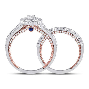 14kt Two - tone Gold Round Diamond Bridal Wedding Ring Band Set with Blue Sapphire Accent - Splendid Jewellery