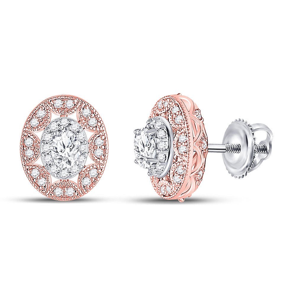 14kt Two - tone Gold Women's Oval Diamond Halo Earrings 1/2 Cttw - Radiant Brilliance - Splendid Jewellery