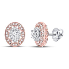 Load image into Gallery viewer, 14kt Two - tone Gold Women's Oval Diamond Halo Earrings 1/2 Cttw - Radiant Brilliance - Splendid Jewellery