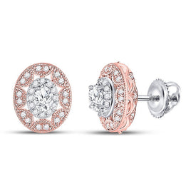 14kt Two - tone Gold Women's Oval Diamond Halo Earrings 1/2 Cttw - Radiant Brilliance - Splendid Jewellery