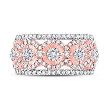 Load image into Gallery viewer, 14kt Two-tone Gold Womens Round Diamond Cluster Band Ring 7/8 Cttw - Front View