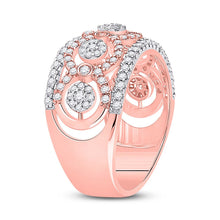 Load image into Gallery viewer, 14kt Two-tone Gold Womens Round Diamond Cluster Band Ring 7/8 Cttw - Side View