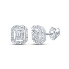 Load image into Gallery viewer, 14kt White Gold Baguette and Round Diamond Cluster Earrings for Men - 1/4 Cttw - Splendid Jewellery