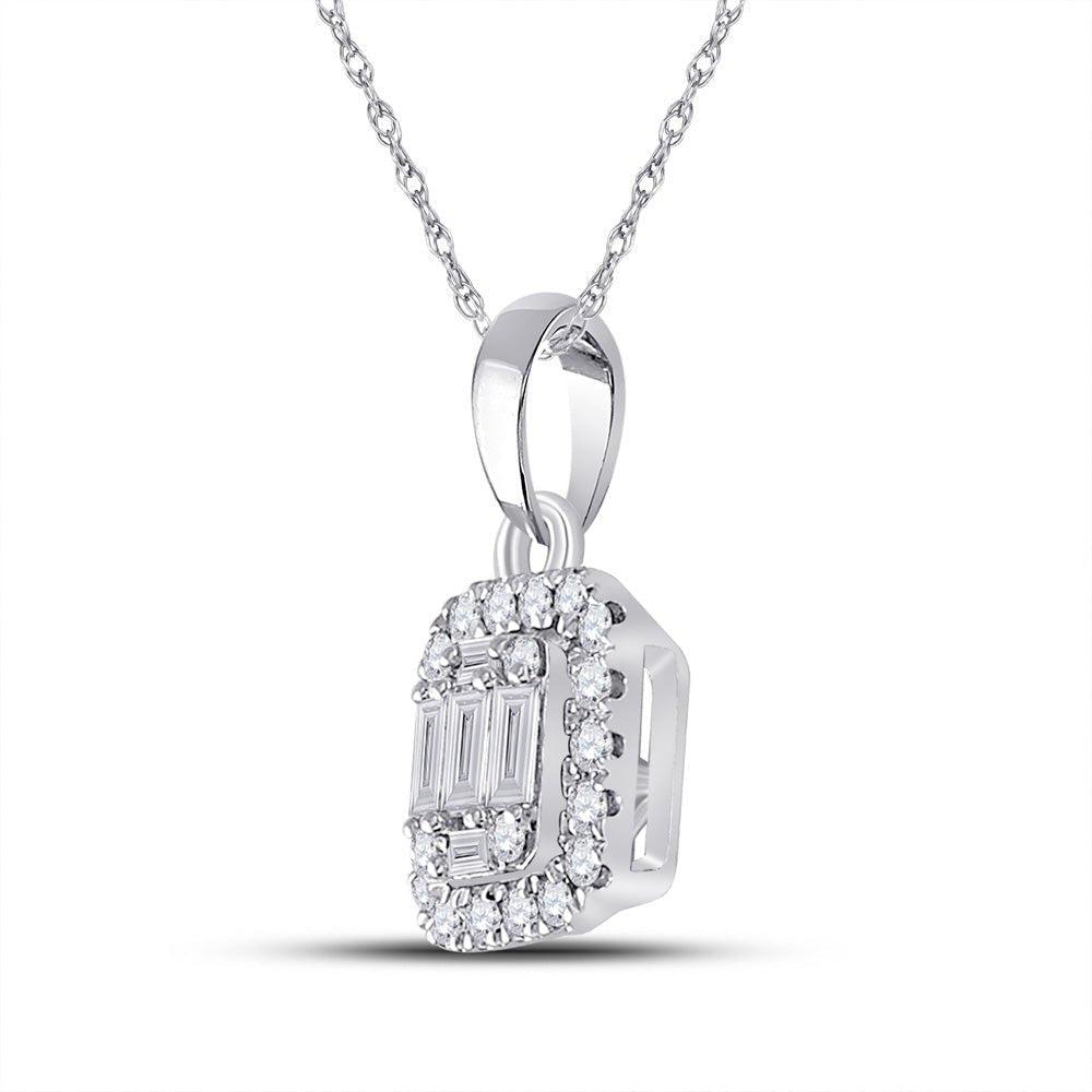 14kt White Gold Baguette and Round Diamond Cluster Pendant - Splendid Jewellery