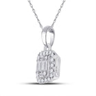 14kt White Gold Baguette and Round Diamond Cluster Pendant - Splendid Jewellery