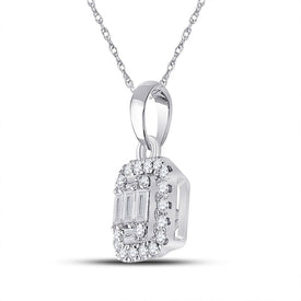 14kt White Gold Baguette and Round Diamond Cluster Pendant - Splendid Jewellery