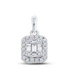 14kt White Gold Baguette and Round Diamond Cluster Pendant - Splendid Jewellery